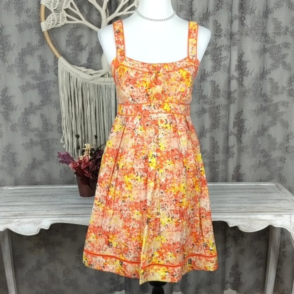 Jessica Simpson orange and yellow abstract dress